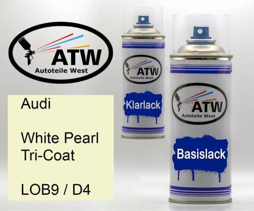 Audi, White Pearl Tricoat, LOB9 / D4: 400ml Sprühdose + 400ml Klarlack - Set, von ATW Autoteile West.